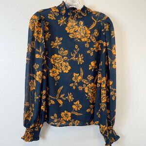 NWT Jealous Tomato Long Sleeve Floral Sheer Blouse Size Small Whimsy Colorful
